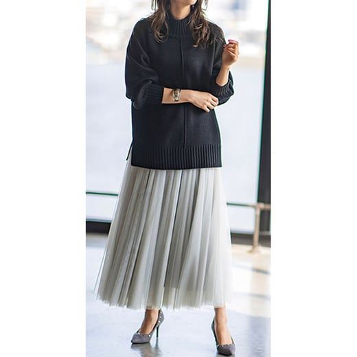 日本 BELLUNA - 高領落肩寬鬆柔軟針織毛衣-素色-暖橘