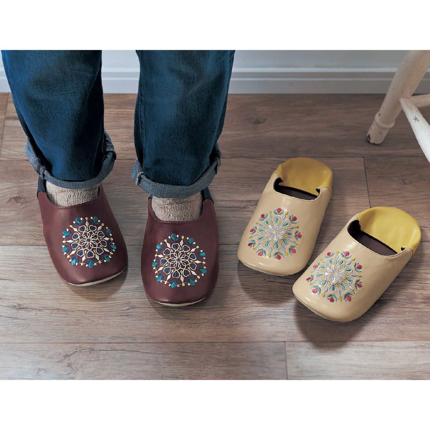 日本千趣會 - 北歐風 皮質麵包型室內拖鞋-煙花綻放-咖啡x黑 (M(24-26cm))