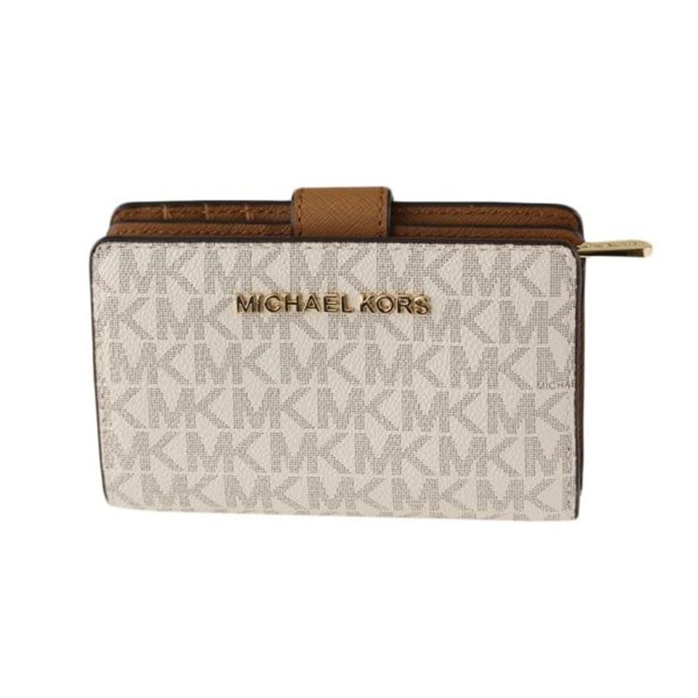 滿版LOGO防刮皮革中夾 (香草白)