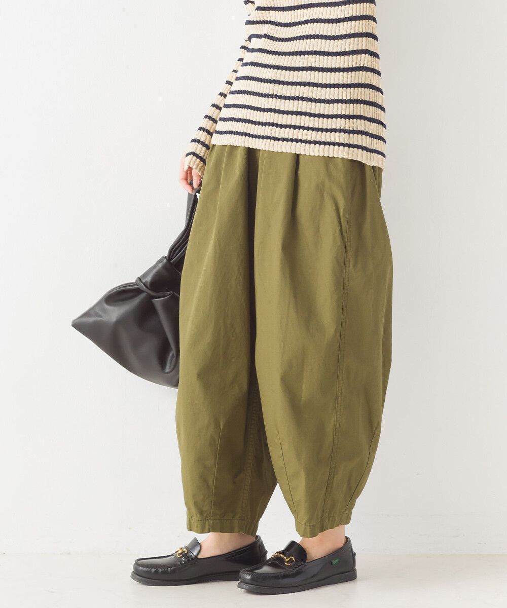 日本 OMNES - 繭型舒適休閒寬褲-一般款-卡其