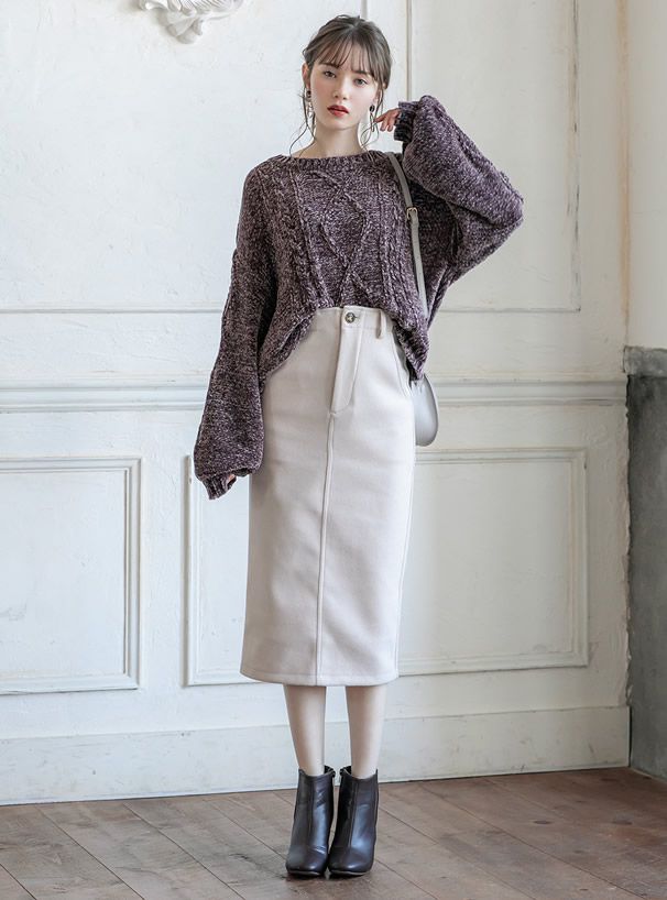 日本 GRL - 毛呢感百搭直筒裙-淺米