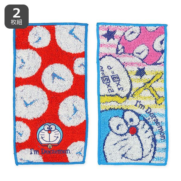 日本西松屋 - 純棉上學擦手巾/手帕(2入組)-哆啦A夢-藍 (10×20cm)