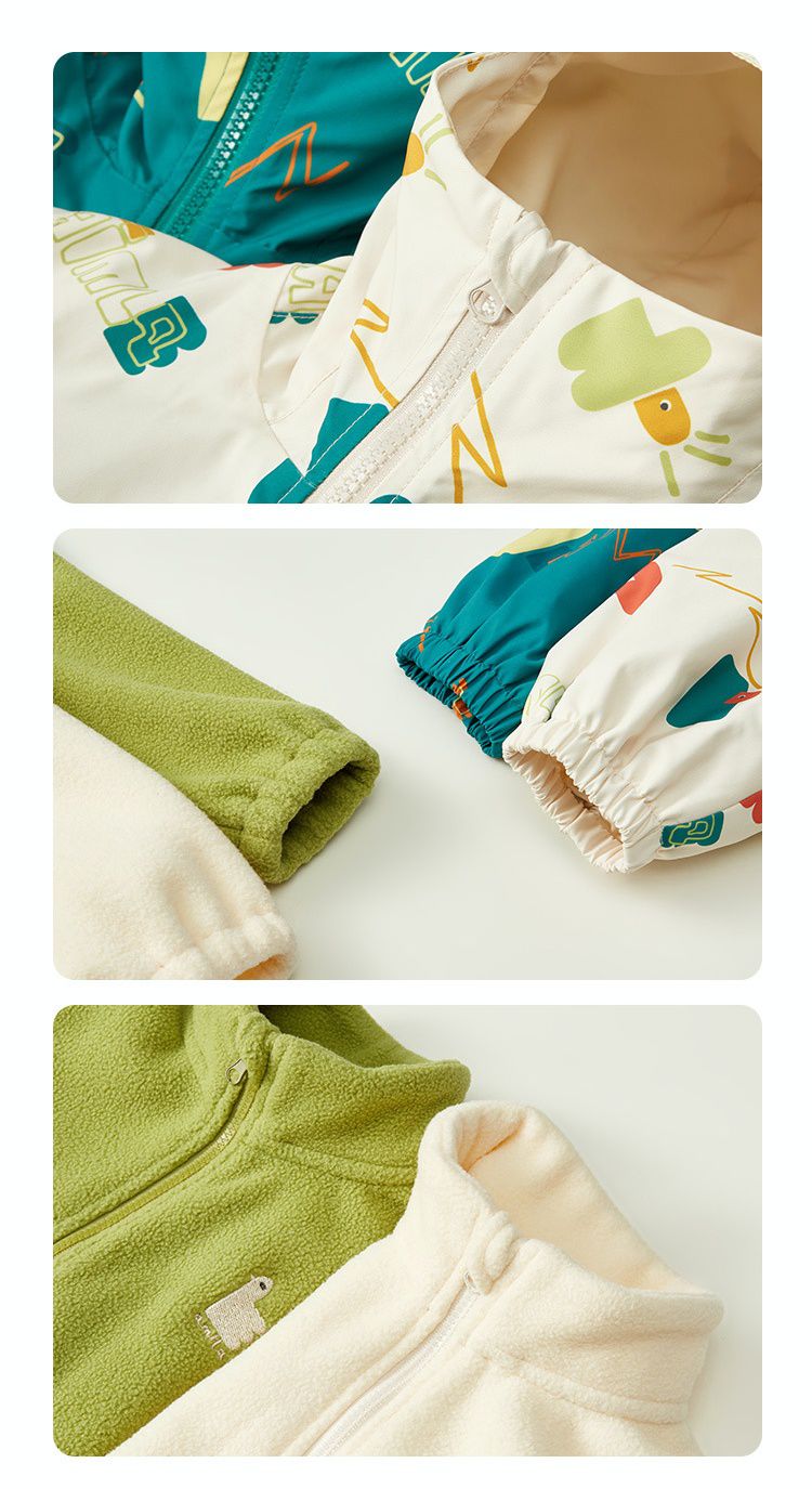 搖粒絨三合一衝鋒外套(鋪棉款)-積木怪獸-綠色