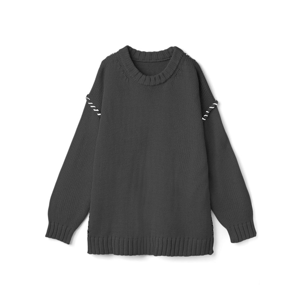 日本 GRL - 縫線感設計針織毛衣-時尚黑 (Free)