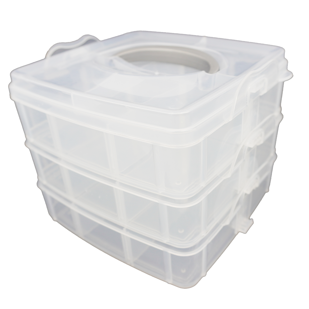 韓國 Color Story - 三層分隔拼豆收納盒(18格/透明/W16*L15*H13cm)