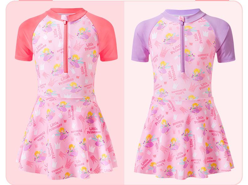 圓領五分袖連身泳裝-小天使-紫色