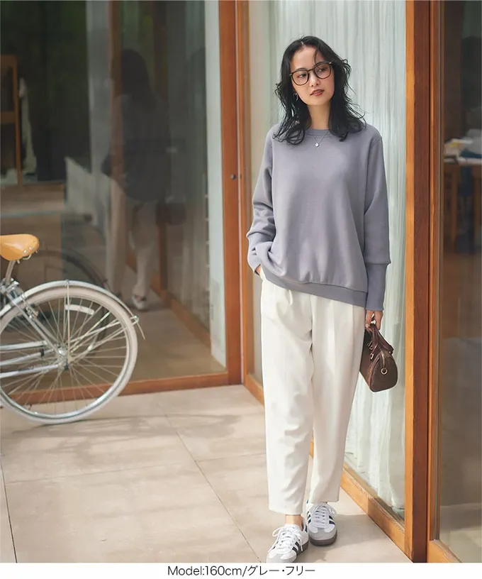 日本 Kobe Lettuce - 極上溫暖 裏起毛俐落束口長袖上衣-靛藍