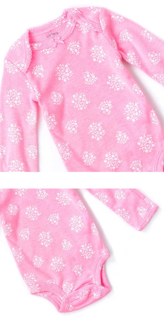 美國 Carter's - 花卉圖案三色長袖包屁衣3件組 (NB)