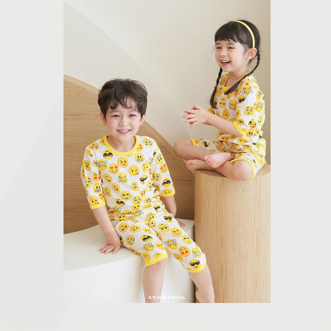 正韓 Puco - 超優質嬰幼兒/兒童七分袖100% 有機純棉家居服/睡衣-表情符號