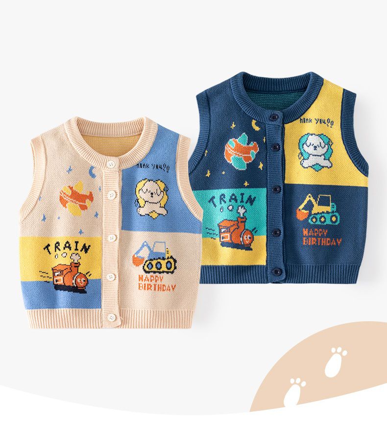 圓領百搭針織排釦背心-夢境旅遊-卡其色