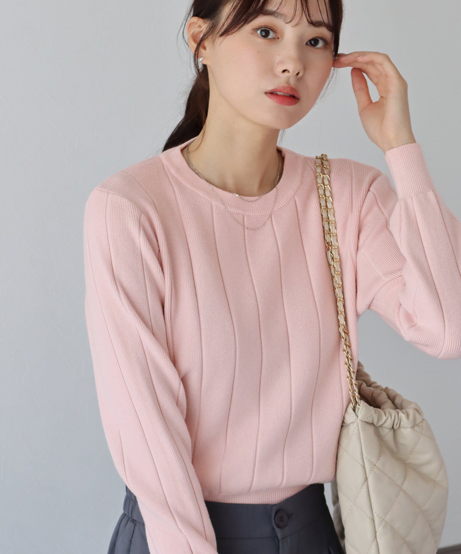 日本 BLUE EAST - 圓領粗羅紋針織上衣-紅