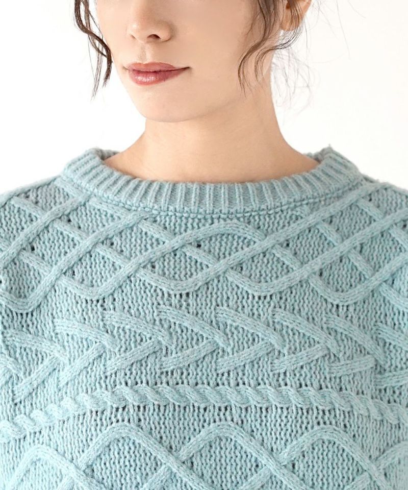 日本 zootie - 圓領麻花編織紋毛衣-水藍