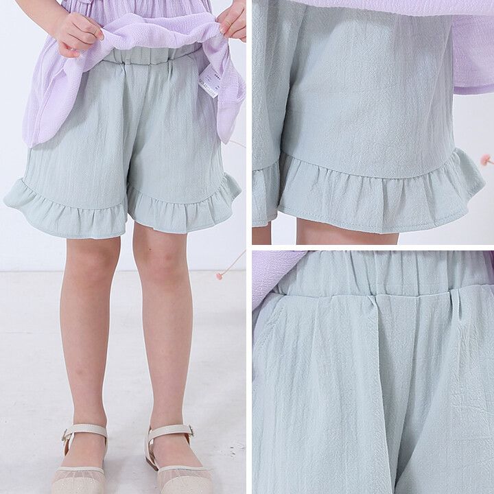 日本 Maison de Ravi - 浪漫荷葉邊短褲-卡其綠