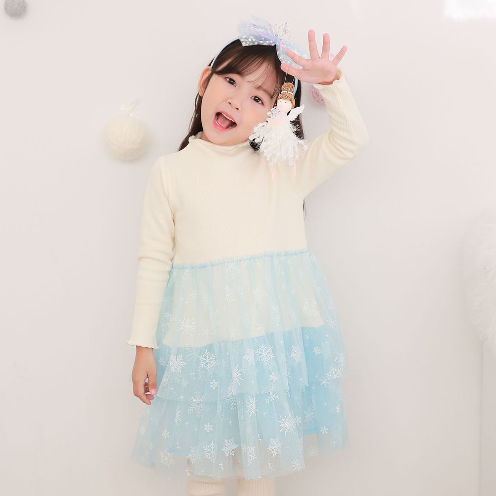 韓國 Dalla - 層次雪花網紗洋裝-象牙白
