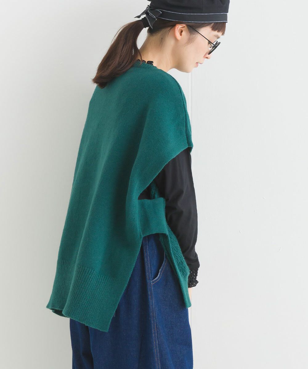 日本女裝代購 - 圓領編織紋拼接針織背心-咖啡