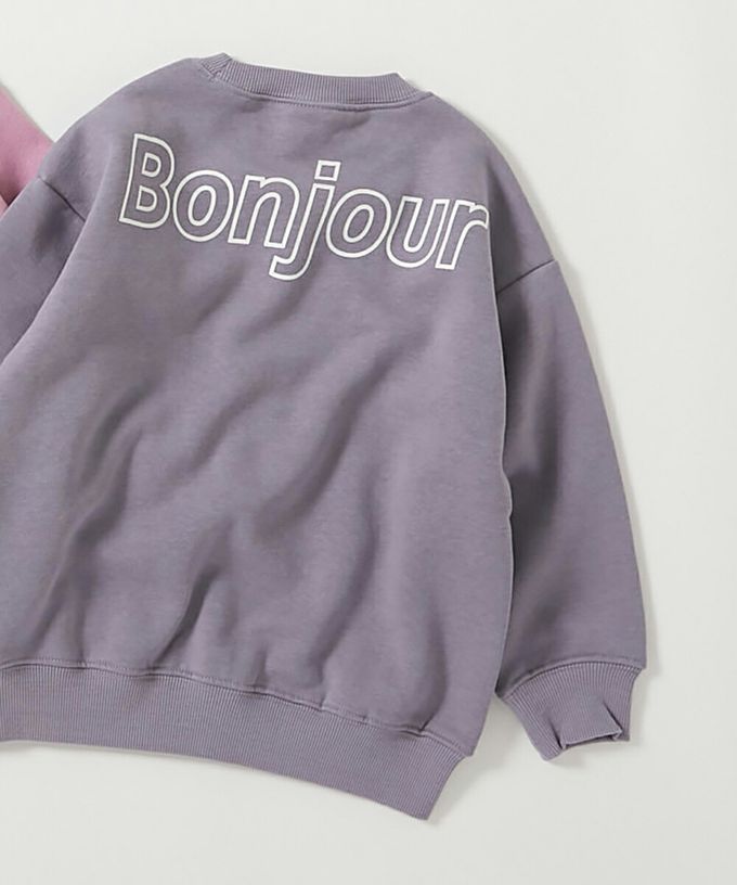日本 devirock - 裏起毛定番印花長袖上衣-Bonjour-霧灰紫
