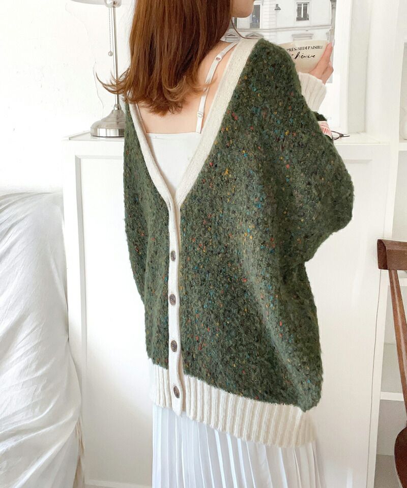 日本 Classical Elf - Java聯名 前後穿混彩針織開襟衫-卡其