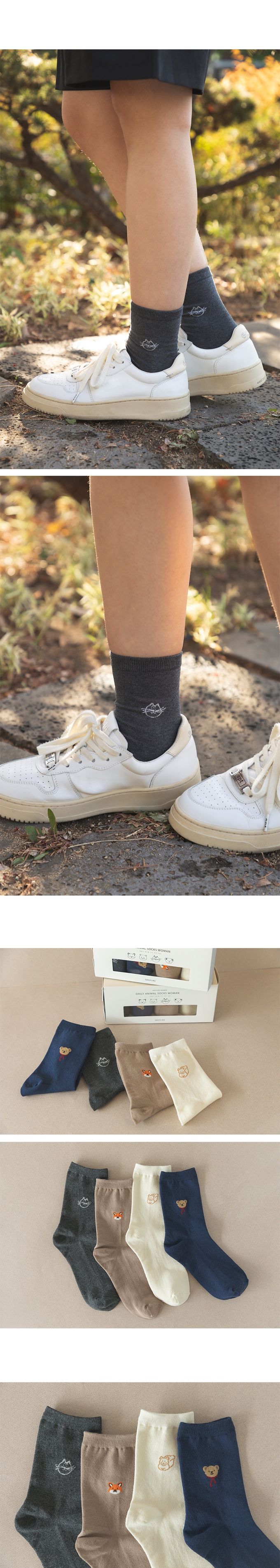 韓國 Daily Like - 女用襪子/中筒襪4入組-1 (220~250mm)