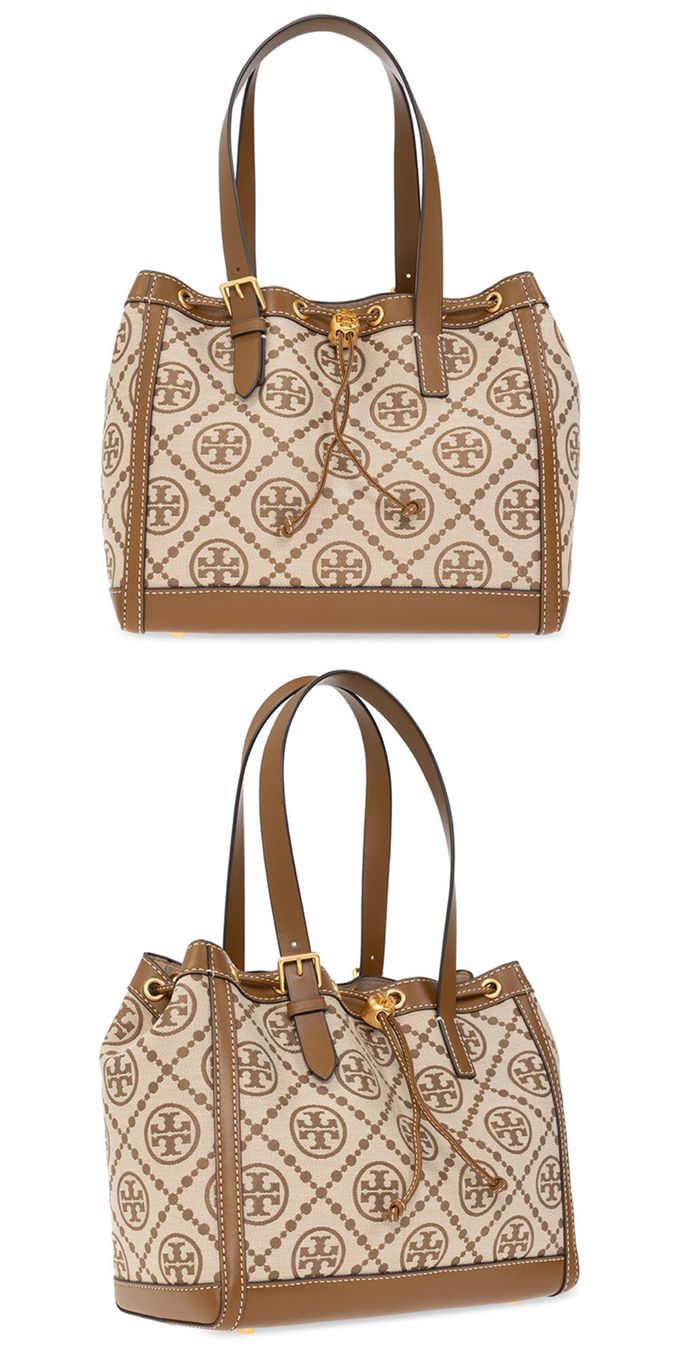 TORY BURCH - 滿版LOGO提花托特肩背包 (卡其駝)