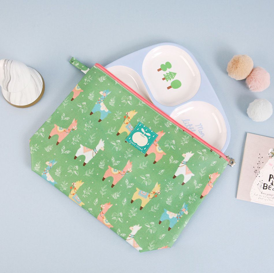 韓國 Coney Island - 寬底防水拉鍊收納袋-大(可放餐盤)-七彩恐龍 (30X21X7cm)