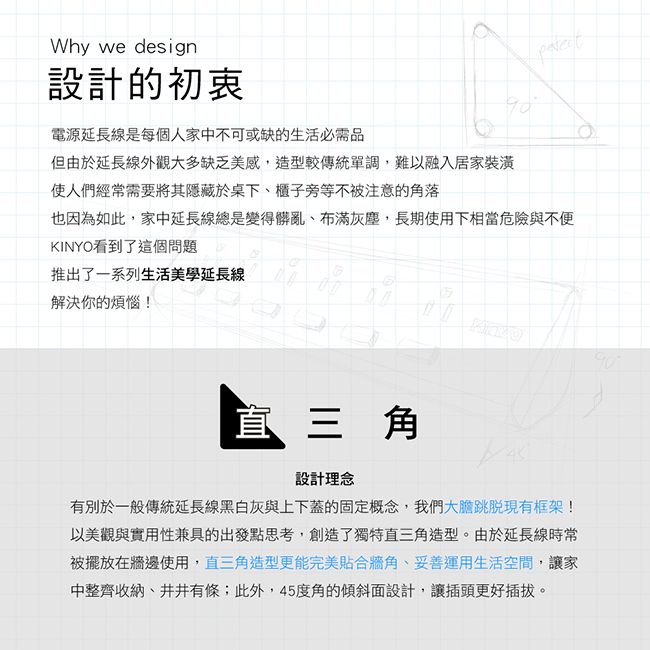 KINYO - 臺灣製直三角6開6插延長線-現代簡約(1.8M)-極簡白