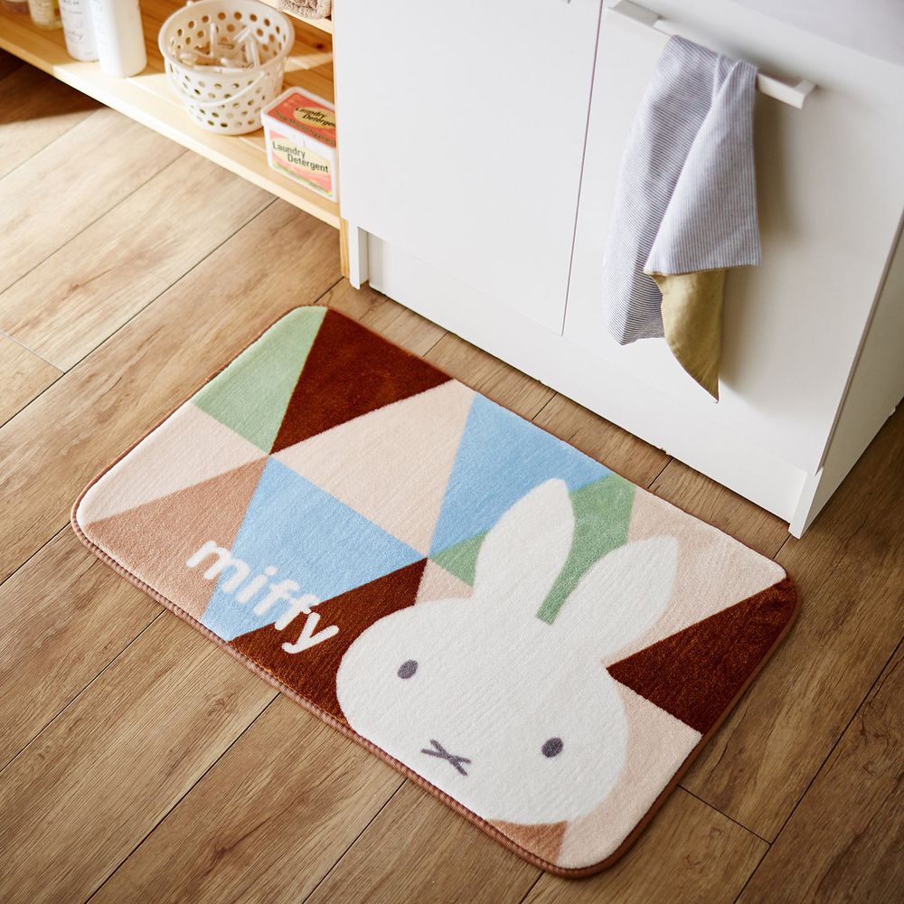日本千趣會 - 米飛兔 長條型腳踏墊(廚房/臥室/玄關)-咖啡綠藍