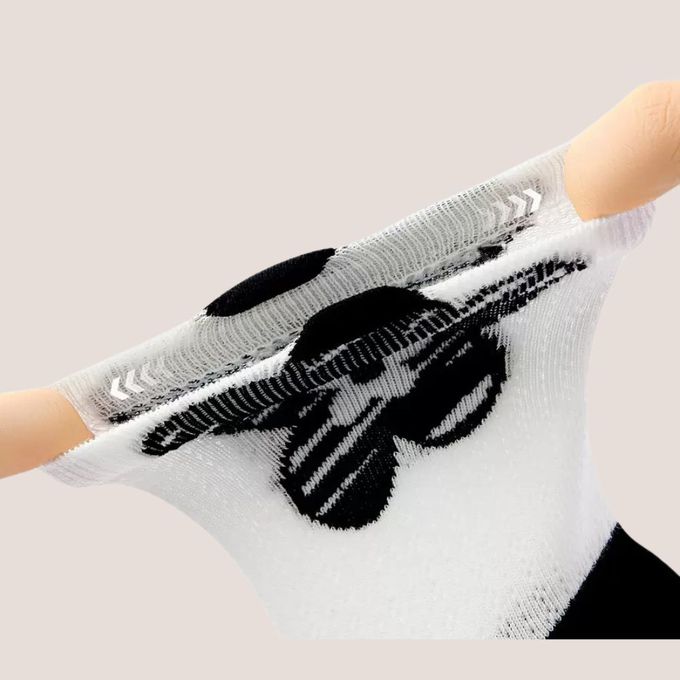 插畫黑白貓咪網眼短筒棉襪