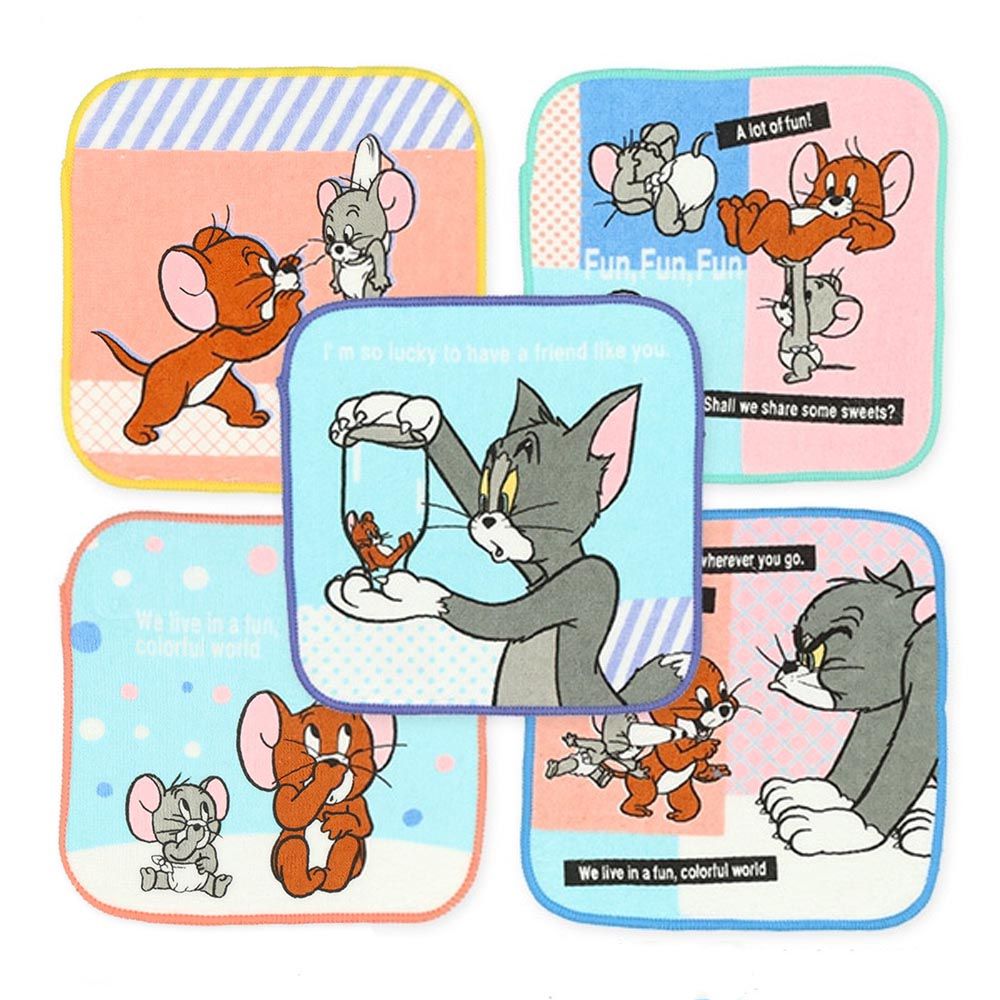 日本西松屋 - 純棉上學擦手巾/手帕(5入組)-湯姆貓傑利鼠 (16×16cm)