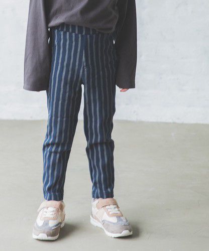 日本 PAIRMANON - 百搭彈性貼身長褲-直條紋-海軍藍