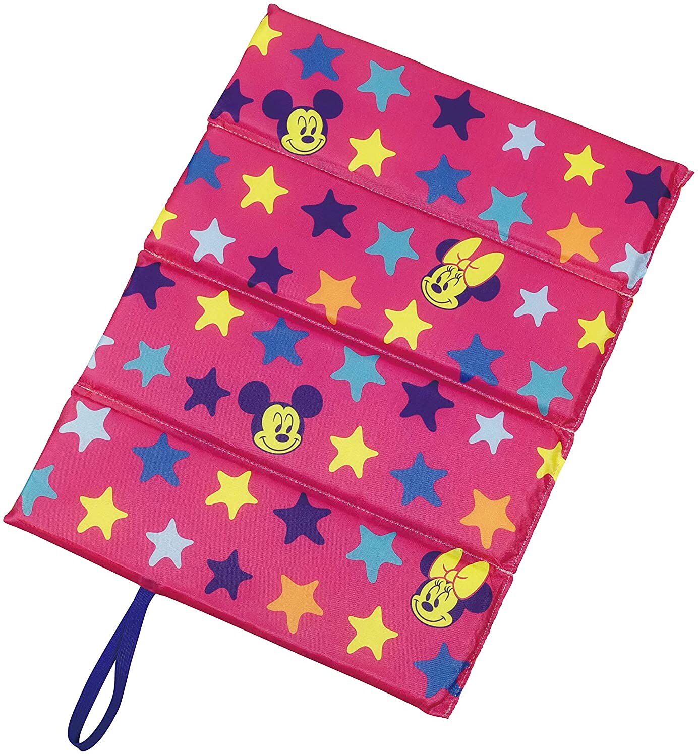 日本 Pearl 金屬 - 迪士尼單人折疊坐墊(1cm厚)-米奇米妮星星-黃X粉 (34×27.5cm)