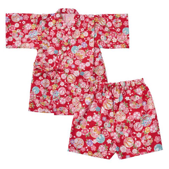 akachan honpo - 兩件式甚平-手鞠-紅色