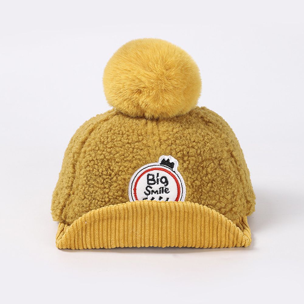 微笑毛絨棒球帽-黃色 (48-50CM（30M以下）可調節)