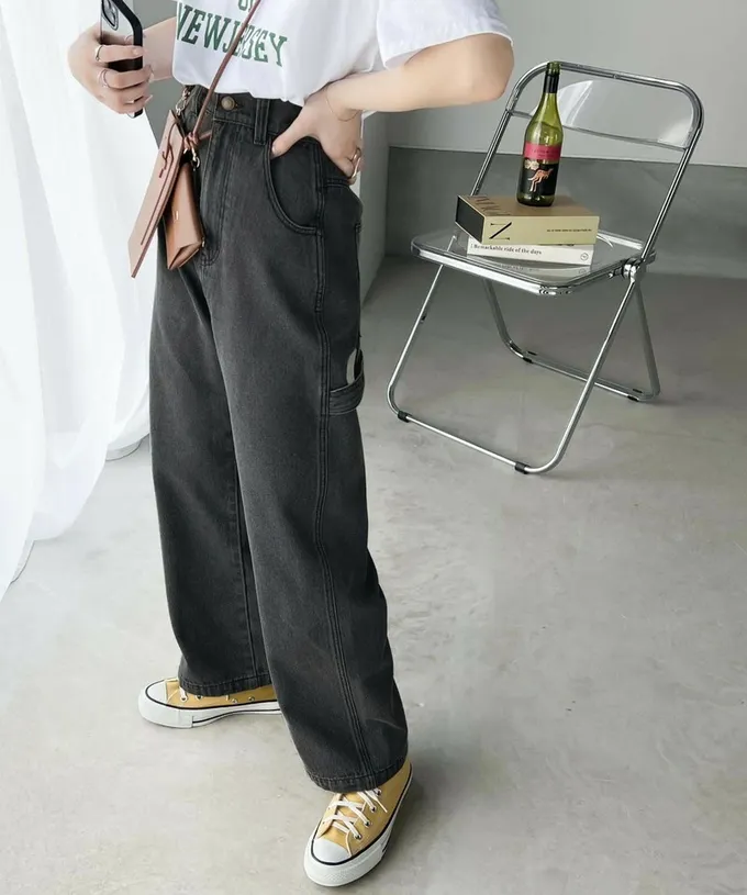 日本 Classical Elf - 超顯瘦厚磅百搭直筒褲-黑