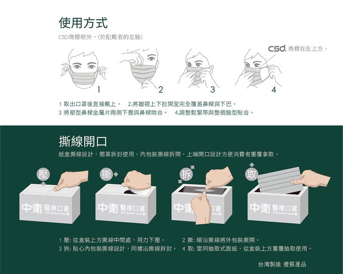 CSD中衛 - 醫療口罩-成人平面-軍綠 (50片/盒)