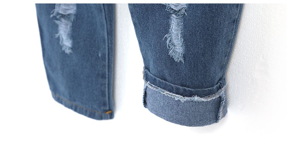 韓國 OZKIZ - 刷破感牛仔連身吊帶褲