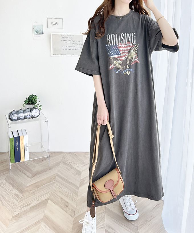 日本 Classical Elf - 美式古著印花純棉短袖洋裝-老鷹國旗