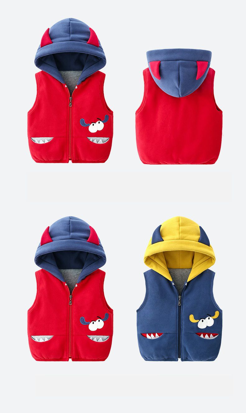 立體造型鋪棉保暖背心-調皮小妖怪-藍+黃