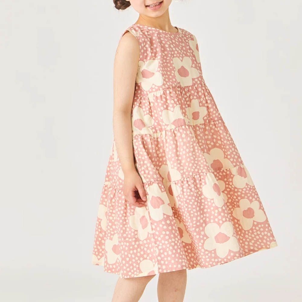 100%棉 歐風荷葉領背心洋裝-粉紅