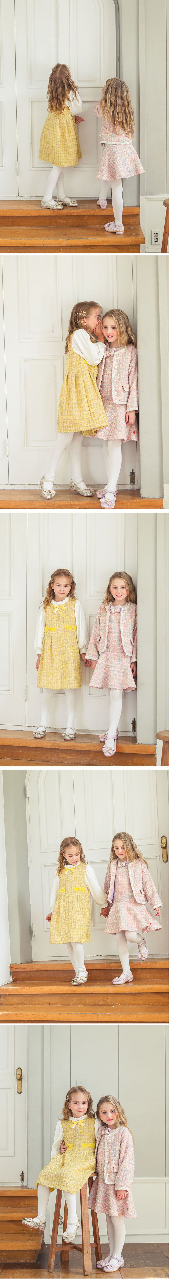 韓國 OZKIZ - (附包包)編織拼接感連身洋裝-黃