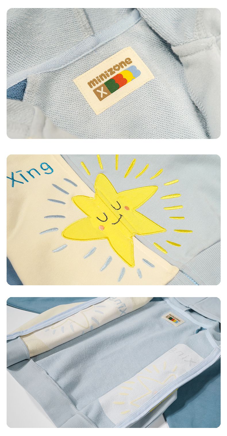 Minizone - 連帽撞色休閒長袖外套-星星-藍+杏