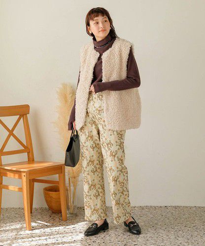 日本 Bou Jeloud - 復古花草圖騰長褲-海軍藍