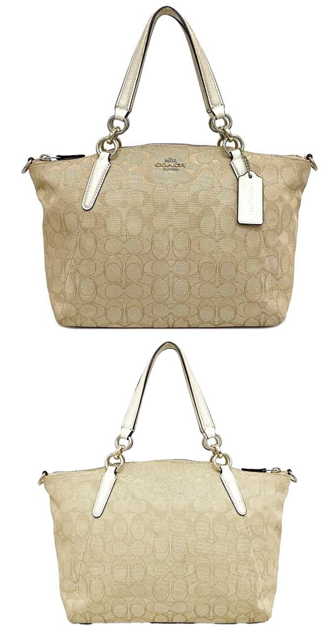 COACH - 馬車LOGO皮革拼接織布托特包 (卡白)