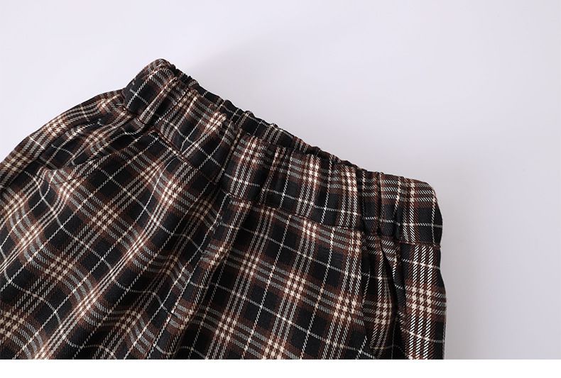 卡通人物史努比腰鬆緊休閒寬褲-格紋款-黑色