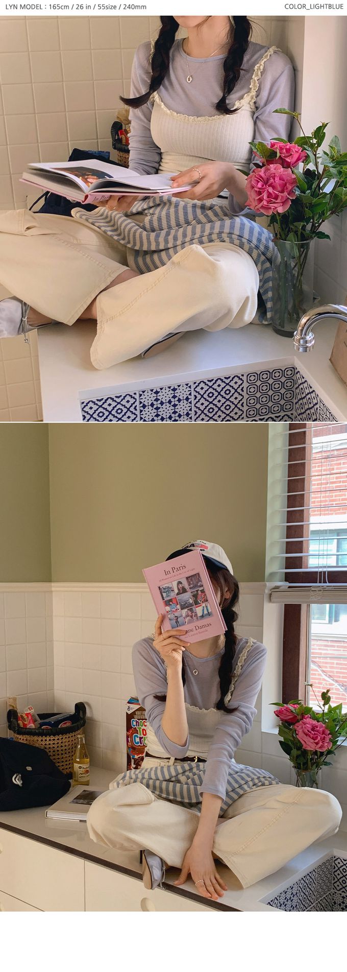 韓國女裝代購 - 換季必備！極簡薄透長袖上衣-灰藍 (FREE)