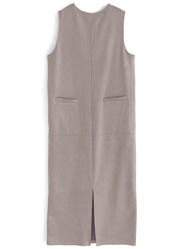 日本 GRL - 鑰匙領修身麂皮背心裙洋裝-黑