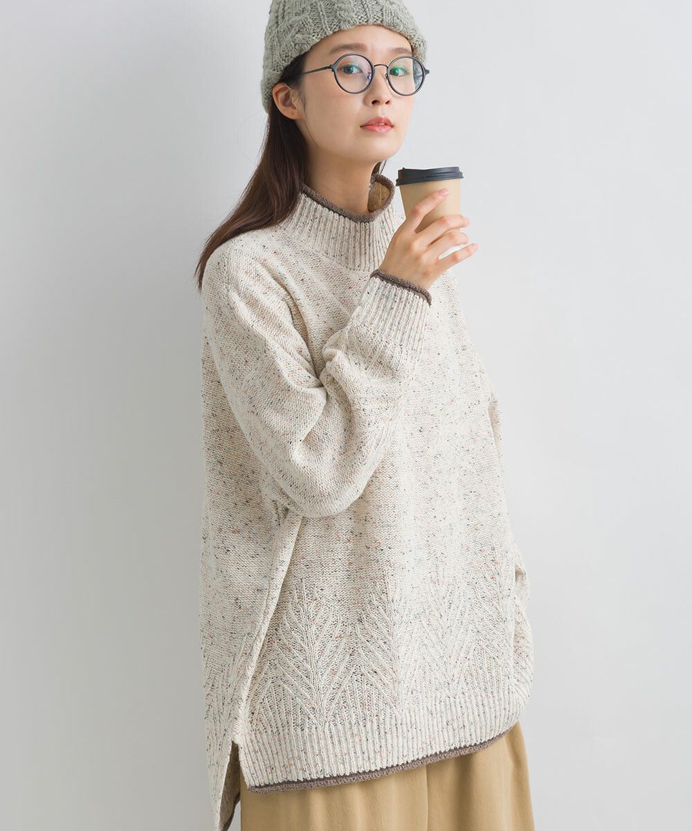 日本女裝代購 - 葉子紋編織滾邊針織毛衣-咖啡