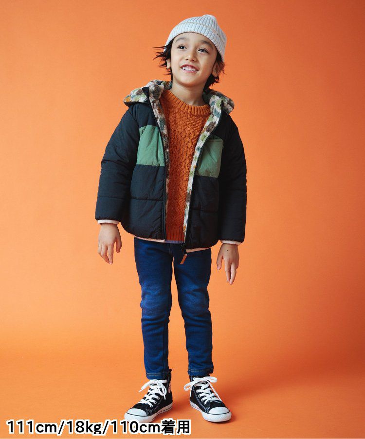 日本 BREEZE - [雙面穿]絨毛鋪棉繽紛保暖外套-黑系&迷彩