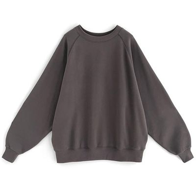 日本 GRL - 圓領內刷毛落肩長袖上衣-石墨灰 (F)