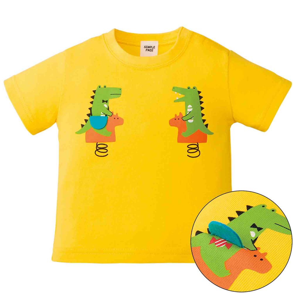 akachan honpo - 短袖趣味T恤-鱷魚-黃色