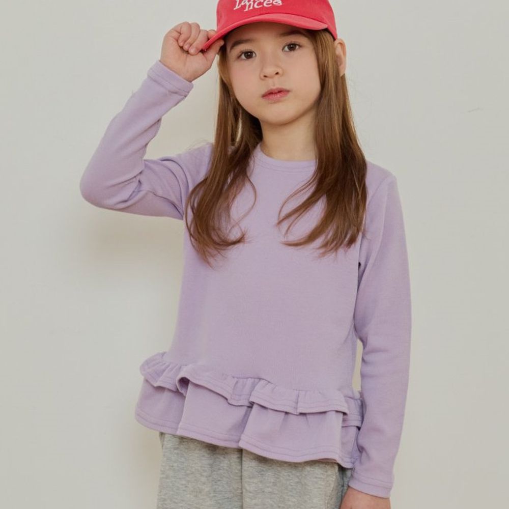 ERINJ 雙層荷葉襬彈力長袖上衣-紫